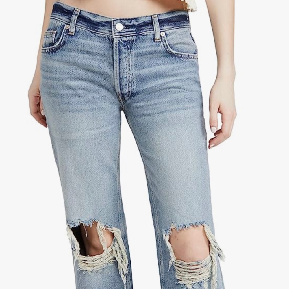 Distressed Free People Mid Rise Jeans